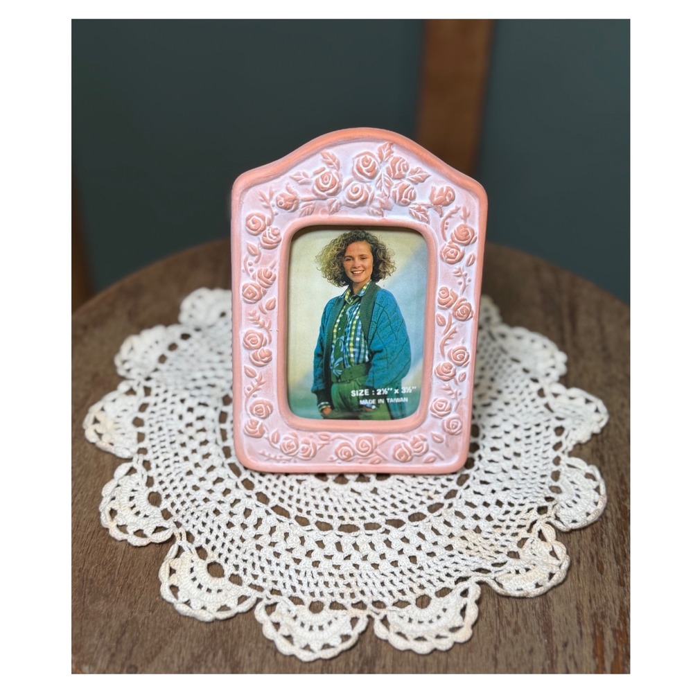 Vintage TerraCotta Whitewashed Rose Frame Pink Cottage Shabby Chic 2.5x3.5 Photo